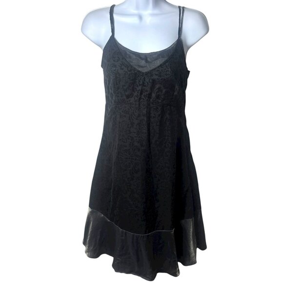Y2K Allure Velvet & Satin Black Shimmer Slip Dress Fairygoth Dark Romantic S - Picture 2 of 13